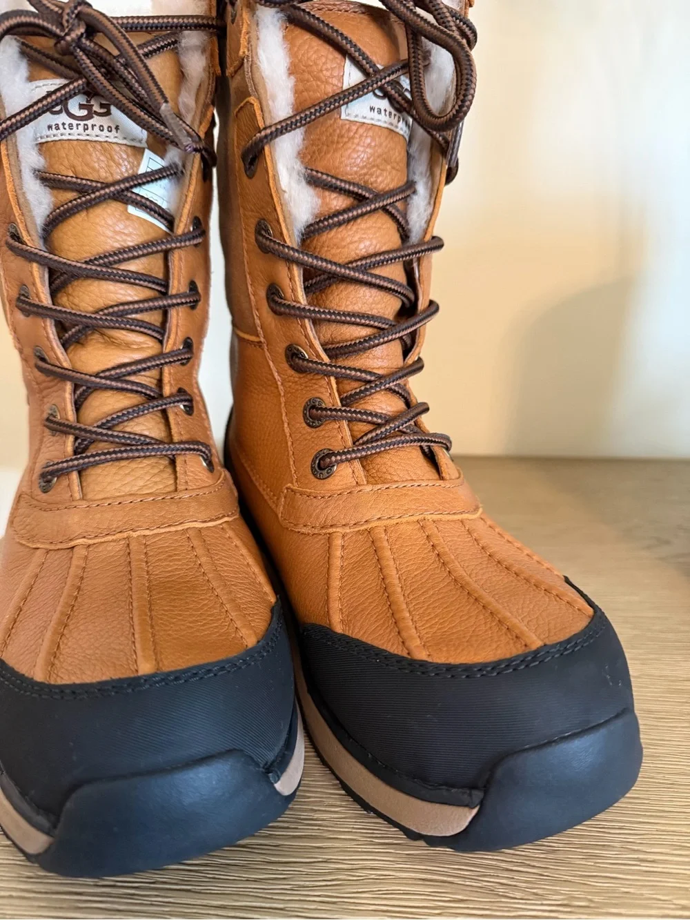 UGG Women's Tan and Black Waterproof Lace-Up Winter Boots